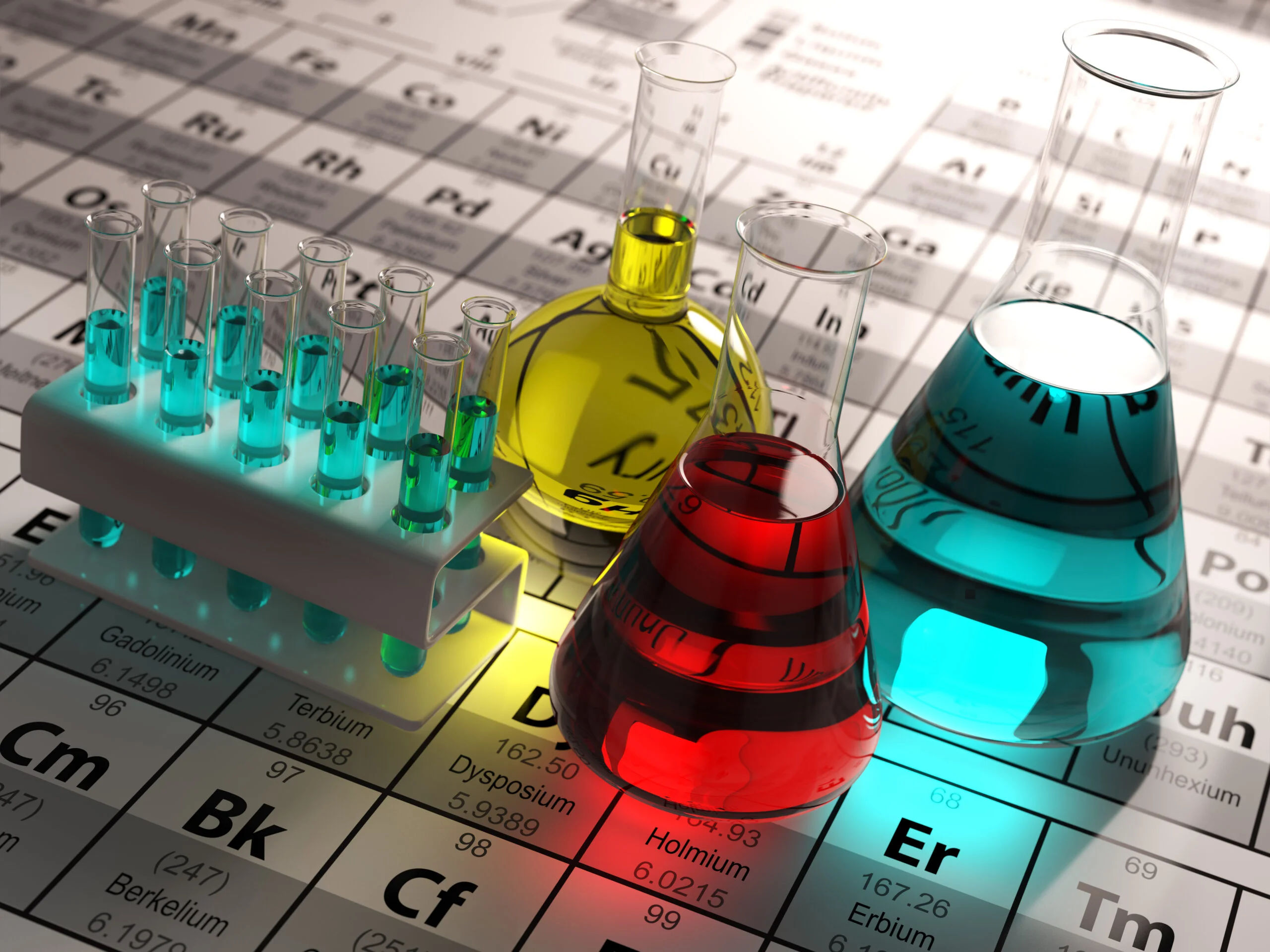 Laboratory,Test,Tubes,And,Flasks,With,Colored,Liquids,On,The